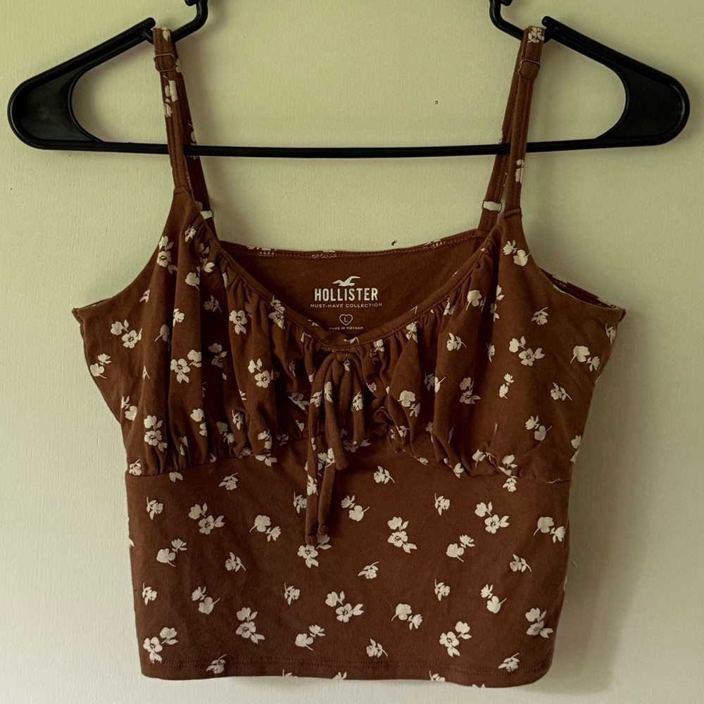 Hollister Must-Have Collection Cropped Tank Top Brown Floral Large
